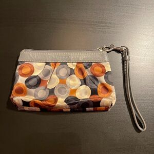 Coach Silver Black Brown Scarf Print Signature Sateen Pouch